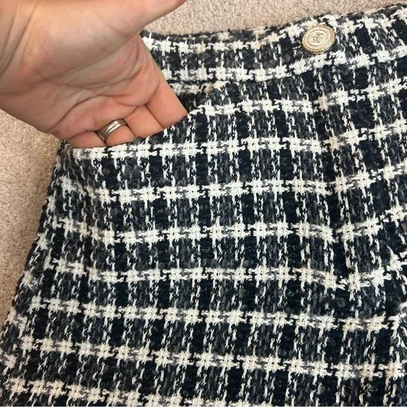 Zara black white textured woven tweed high waisted shorts Sz L NWT - Picture 6 of 15